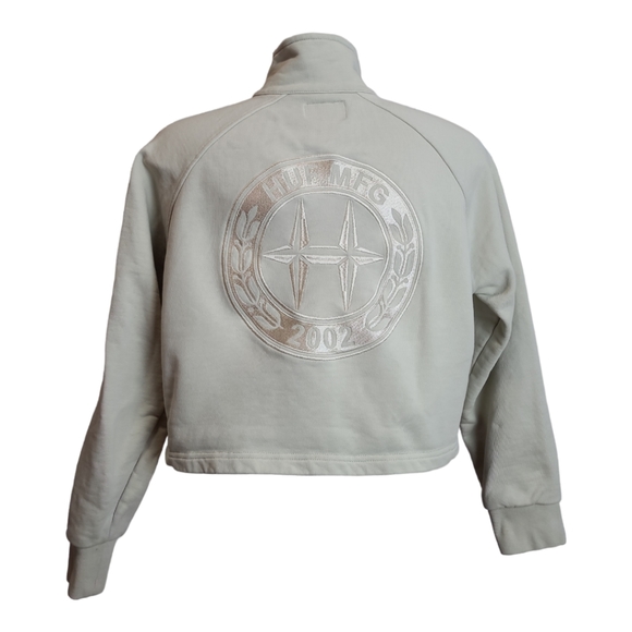 Huf class 1/4 Zip Crop Polo French terrycloth Sweatshirt cream mock neck women S - Picture 6 of 17